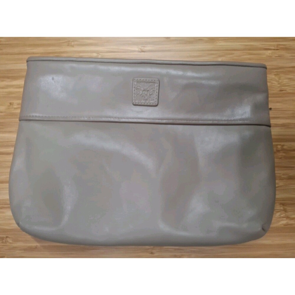 Vintage Anne Klein For Calderon Gray Leather Clutch Crossbody Bag Lion Logo